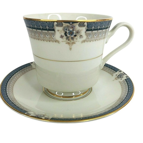 Mikasa Grande Ivory Tropez Cup & Saucer Set L5504 Japan Vintage Gray Floral - Picture 1 of 10